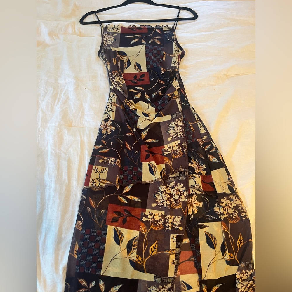 CIDER Xsmall brown pattern midi dress-- never worn